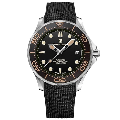 Pagani Design Herren Armbanduhr Herren Automatikuhr NH35 Uhrwerk Drehbare Keramiklünette Edelstahl Wasserdicht Selbstaufzug Uhr PD1667, Gürtel Schwarz, Armband von RollsTimi