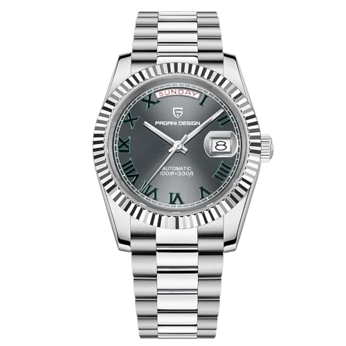 Pagani Design Herren-Automatikuhr, NH36A Uhrwerk Mechanische Herrenuhr DD40 AR Saphirglas 100 Meter wasserdicht Klassische Sportuhr für Herren PD-1783 (Grau AT-1783) von RollsTimi