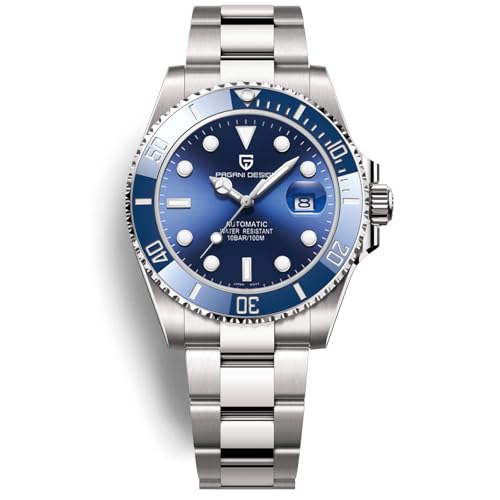 Pagani Design Herren Automatikuhr Business Wasserdicht Analog Automatikuhr NH35 A Keramik Uhrwerk Drehbare Lünette Saphirglas Edelstahl Luxusuhren. (Blau) von RollsTimi