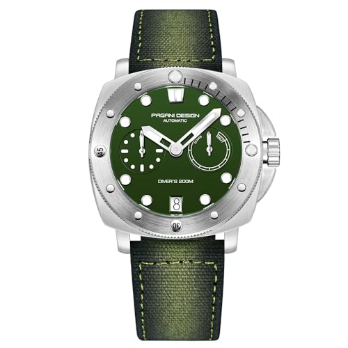 Pagani Design Herrenuhr Automatik Saphirglas Edelstahlgehäuse Nylonband Sport Militäruhr 200 Meter Wasserdicht Modell 1767 (LQ-Grün) von RollsTimi