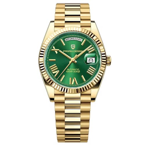 Pagani Design Herrenuhr DD40 PD-1783 Luxus Herrenuhr Automatik Rose Gold NH36A Kaliber 10Bar Edelstahl Saphirglas Datumsanzeige (PD-1783 Gold-Grün-A) von RollsTimi
