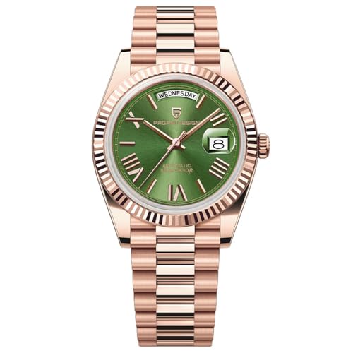 Pagani Design Herrenuhr DD40 PD-1783 Luxus Herrenuhr Automatik Rose Gold NH36A Kaliber 10Bar Edelstahl Saphirglas Datumsanzeige (PD-1783 Rose Silver Green-A) von RollsTimi