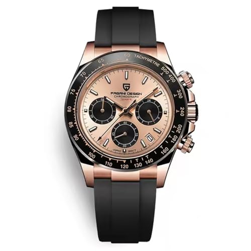 Pagani Design PD-1664 Herren Quarzuhr VK63 Uhrwerk Japanisches Uhrwerk Keramiklünette Saphir Vintage Chronograph Edelstahl wasserdichte Uhr 40mm (All Gold -A 1664) von RollsTimi