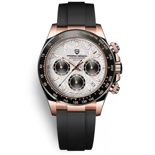 Pagani Design PD-1664 Herren Quarzuhr VK63 Uhrwerk Japanisches Uhrwerk Keramiklünette Saphir Vintage Chronograph Edelstahl wasserdichte Uhr 40mm (Meteorit Grau-A 1664) von RollsTimi