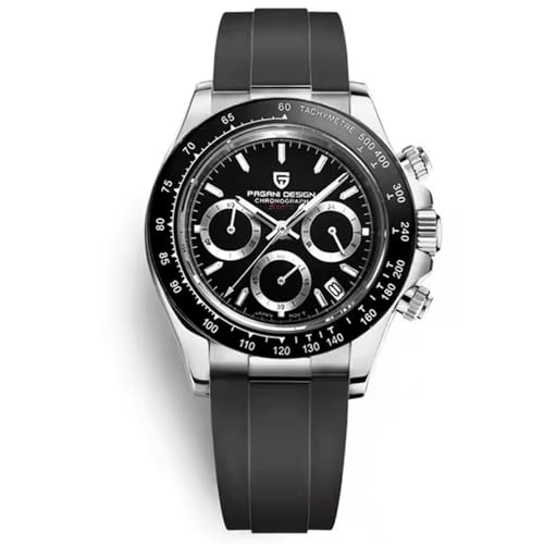 Pagani Design PD-1664 Herren Quarzuhr VK63 Uhrwerk Japanisches Uhrwerk Keramiklünette Saphir Vintage Chronograph Edelstahl wasserdichte Uhr 40mm (Schwarz -A 1664) von RollsTimi