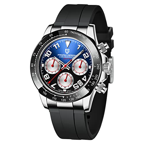 Pagani Design Saphir-Edelstahl 10Bar wasserdichte Chronographenuhr Herren Quarzuhr Sport Time Code Uhr Reloj Hombre 1687 (Blau 1687) von RollsTimi