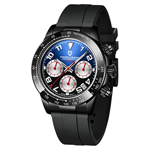 Pagani Design Saphir-Edelstahl 10Bar wasserdichte Chronographenuhr Herren Quarzuhr Sport Time Code Uhr Reloj Hombre 1687 (Blau F2 1687) von RollsTimi