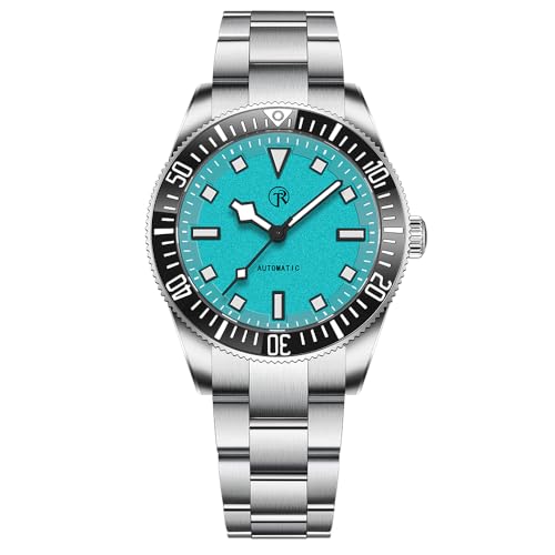 RollsTimi Automatik Herrenuhren 40mm Edelstahl 100M Wasserdicht Mechanische Taucher Armbanduhr für Männer, C3 Lume, Keramik Lünette, Synthetisches Saphirglas (RT7910-Himmelblau) von RollsTimi