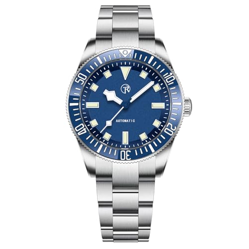 RollsTimi Automatik Herrenuhren 40mm Edelstahl 100M Wasserdicht Mechanische Taucher Armbanduhr für Männer, C3 Lume, Keramik Lünette, Synthetisches Saphirglas (RT7910-Marineblau) von RollsTimi