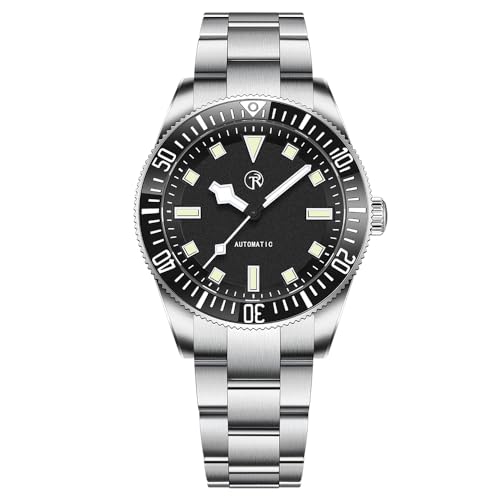 RollsTimi Automatik Herrenuhren 40mm Edelstahl 100M Wasserdicht Mechanische Taucher Armbanduhr für Männer, C3 Lume, Keramik Lünette, Synthetisches Saphirglas (RT7910-Schwarz) von RollsTimi