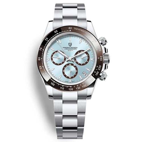 RollsTimi Design 1644 Herren Klassische Chronograph Uhr Japan VK63 Uhrwerk Keramik Lünette Edelstahl Herren Mode Sport Wasserdicht Quarz Uhr, himmelblau von RollsTimi