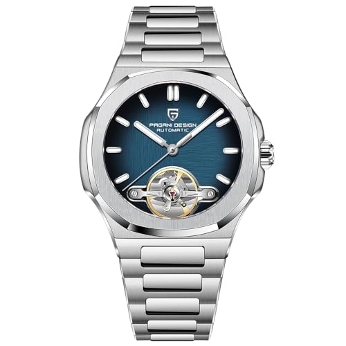 Pagani Design Herrenuhr, PD-YS025, Herren Automatik, Skelett Tourbillon, mechanisches Uhrwerk, sportliches Saphirglas, Edelstahlarmband, 42 mm Gehäuse (PD-YS025Dunkelblau) von RollsTimi