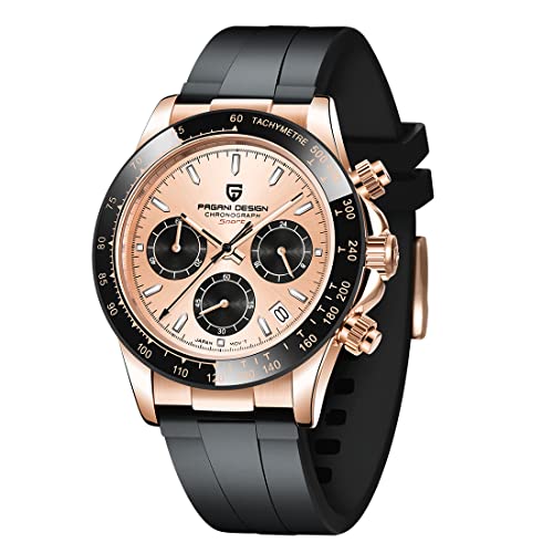 RollsTimi Pagani DesignHerren-Multifunktions-Sportuhr Quarz-Chronograph Uhrwerk Japan VK63 Edelstahlarmband Wasserdicht 100M (Rose KC-1664) von RollsTimi