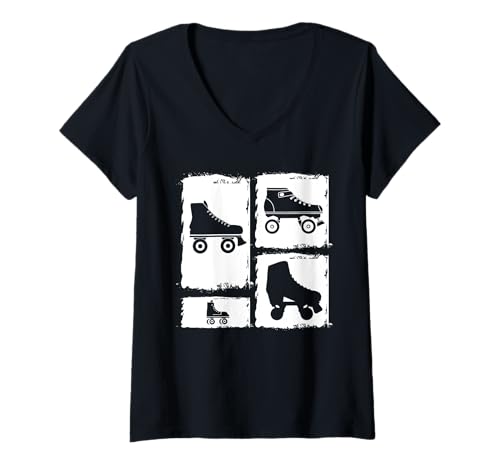 Damen Rollschuhfahrer Rollschuhe T-Shirt mit V-Ausschnitt Damen Rollschuhfahrer Rollschuhe T-Shirt mit V-Ausschnitt von Rollschuhfahren Rollschuhfahrer Rollschuhe
