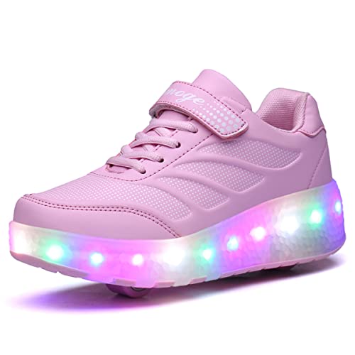 Junge Mädchen Schuhe Kinderschuhe mit Rollen LED Leuchtend Doppelrad schuheltraleicht Outdoor Schuhe 7 Farbe Farbwechsel Rädern Gymnastik Sneaker von Rolltongoz