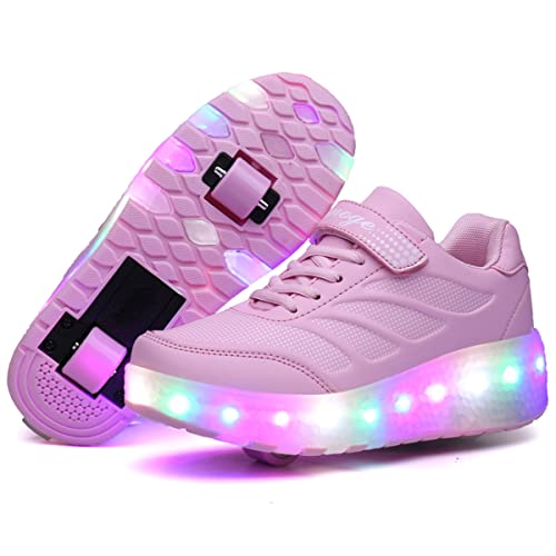 Junge Mädchen Schuhe Kinderschuhe mit Rollen LED Leuchtend Doppelrad schuheltraleicht Outdoor Schuhe 7 Farbe Farbwechsel Rädern Gymnastik Sneaker von Rolltongoz