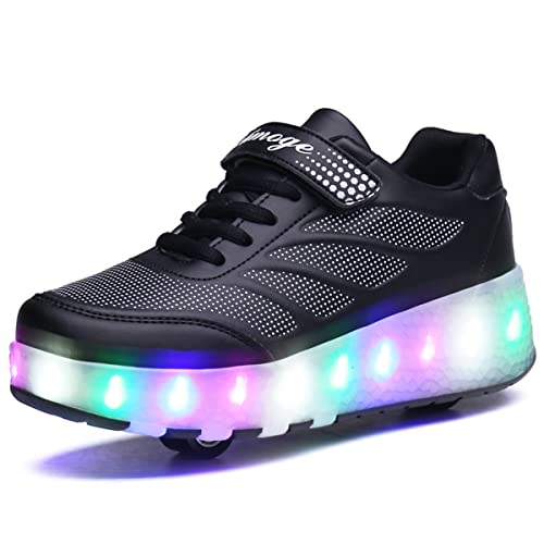 Junge Mädchen Schuhe Kinderschuhe mit Rollen LED Leuchtend Doppelrad schuheltraleicht Outdoor Schuhe 7 Farbe Farbwechsel Rädern Gymnastik Sneaker von Rolltongoz