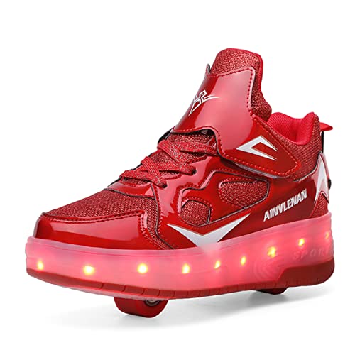 Junge Mädchen Schuhe Kinderschuhe mit Rollen LED Leuchtend Doppelrad schuheltraleicht Outdoor Schuhe 7 Farbe Farbwechsel Rädern Gymnastik Sneaker von Rolltongoz