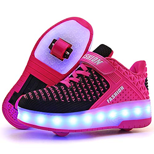 Junge Mädchen Schuhe Kinderschuhe mit Rollen LED Leuchtend Doppelrad schuheltraleicht Outdoor Schuhe 7 Farbe Farbwechsel Rädern Gymnastik Sneaker von Rolltongoz