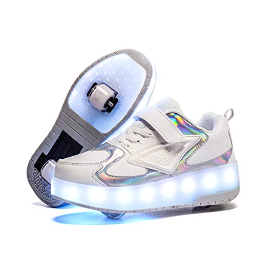 Junge Mädchen Schuhe Kinderschuhe mit Rollen LED Leuchtend Doppelrad schuheltraleicht Outdoor Schuhe 7 Farbe Farbwechsel Rädern Gymnastik Sneaker von Rolltongoz