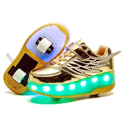 Junge Mädchen Schuhe Kinderschuhe mit Rollen LED Leuchtend Doppelrad schuheltraleicht Outdoor Schuhe 7 Farbe Farbwechsel Rädern Gymnastik Sneaker von Rolltongoz