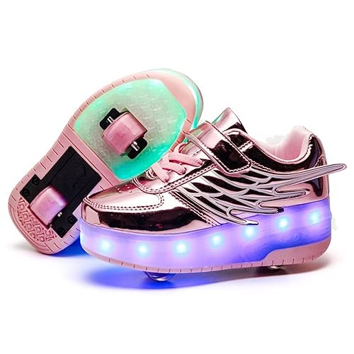 Junge Mädchen Schuhe Kinderschuhe mit Rollen LED Leuchtend Doppelrad schuheltraleicht Outdoor Schuhe 7 Farbe Farbwechsel Rädern Gymnastik Sneaker von Rolltongoz