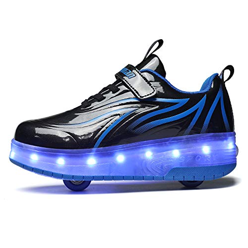 Junge Mädchen Schuhe Kinderschuhe mit Rollen LED Leuchtend Doppelrad schuheltraleicht Outdoor Schuhe 7 Farbe Farbwechsel Rädern Gymnastik Sneaker von Rolltongoz