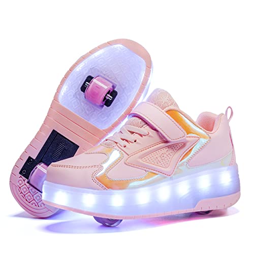Junge Mädchen Schuhe Kinderschuhe mit Rollen LED Leuchtend Schuhe Outdoor Sportschuhe Blinkschuhe Skateboardschuhe Sneaker Geburtstage, Feiertage, 28EU,Rosa von Rolltongoz