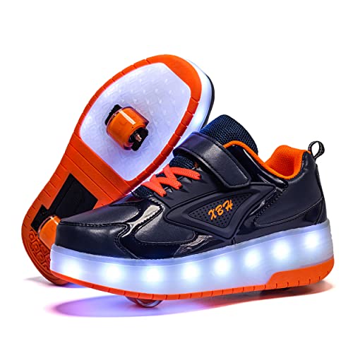 Junge Mädchen Schuhe Kinderschuhe mit Rollen LED Leuchtend Schuhe Outdoor Sportschuhe Blinkschuhe Skateboardschuhe Sneaker Geburtstage, Feiertage, 30EU,schwarz von Rolltongoz