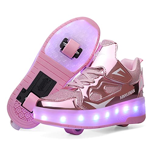 Junge Mädchen Schuhe Kinderschuhe mit Rollen LED Leuchtend Schuhe Outdoor Sportschuhe Blinkschuhe Skateboardschuhe Sneaker Geburtstage, Feiertage, 39EU,Rosa von Rolltongoz