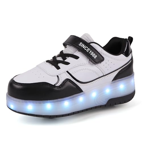 Schuhe mit Rollen für mädchen Jungen Verstellbare Rollschuhe Schuhe Einziehbar Turnschuhe mit Rollen für Kinder LED Blinkend Roller Skate Shoes für Outdoor-Sportarten,Schwarz,33EU von Rolltongoz
