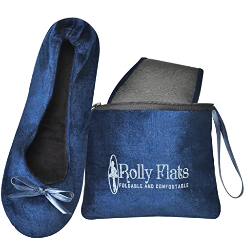 Damen Faltbare Flats - Tragbare Ballett Hausschuhe Schuhe für Reisen Hochzeit - Passt in Geldbörse, Königsblauer Samt, Large von Rolly Flats