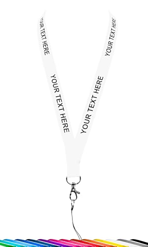 Rolseley Personalisierbares Umhängeband mit aufgedrucktem Text (Schwarz/Silber) mit Sicherheitsverschluss - Weißes Schlüsselband mit individuellem Text von Rolseley