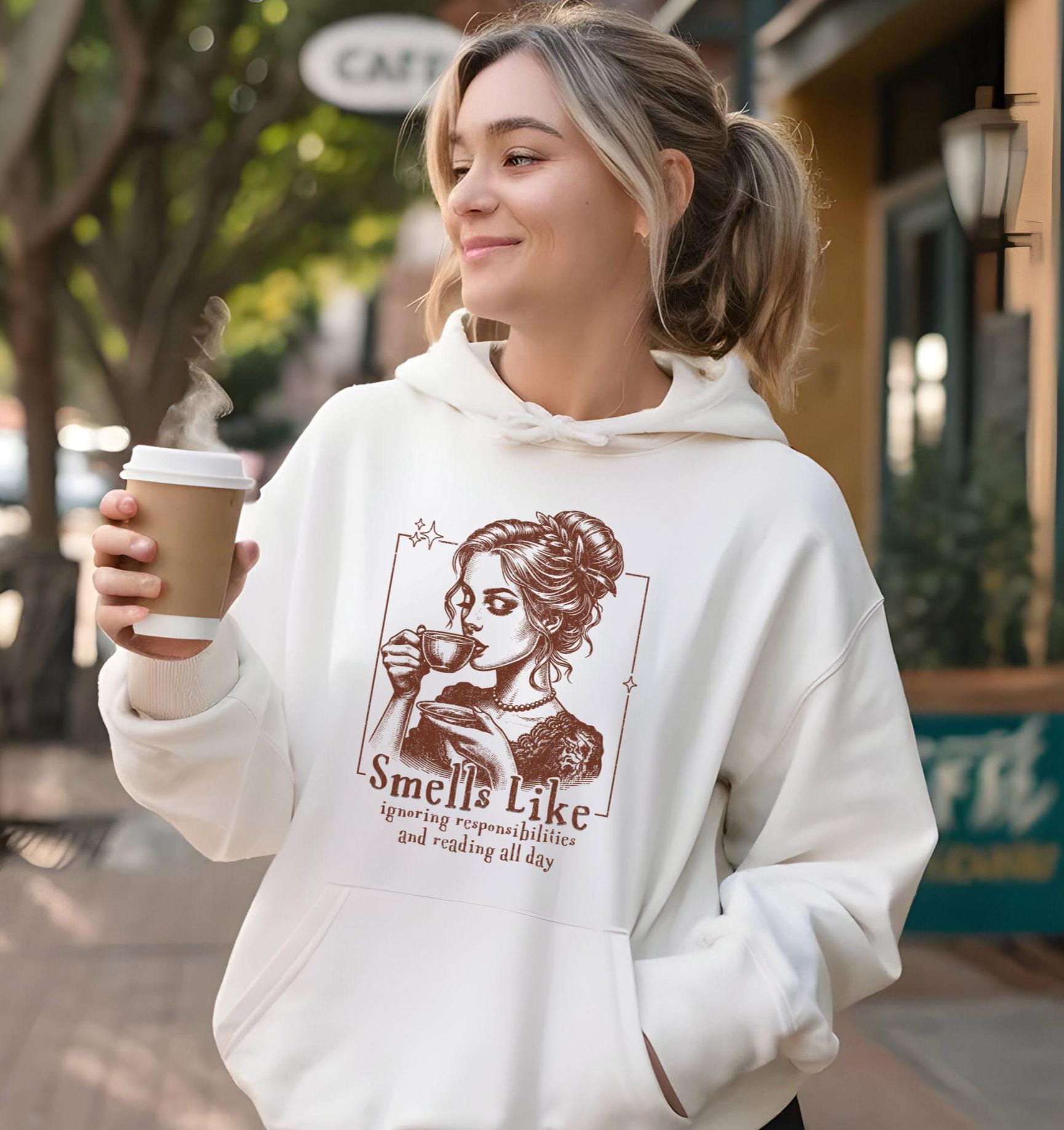 Bücherwurm Hoodie Retro Reader Coffee Lover Sweatshirt von RolunaStudio