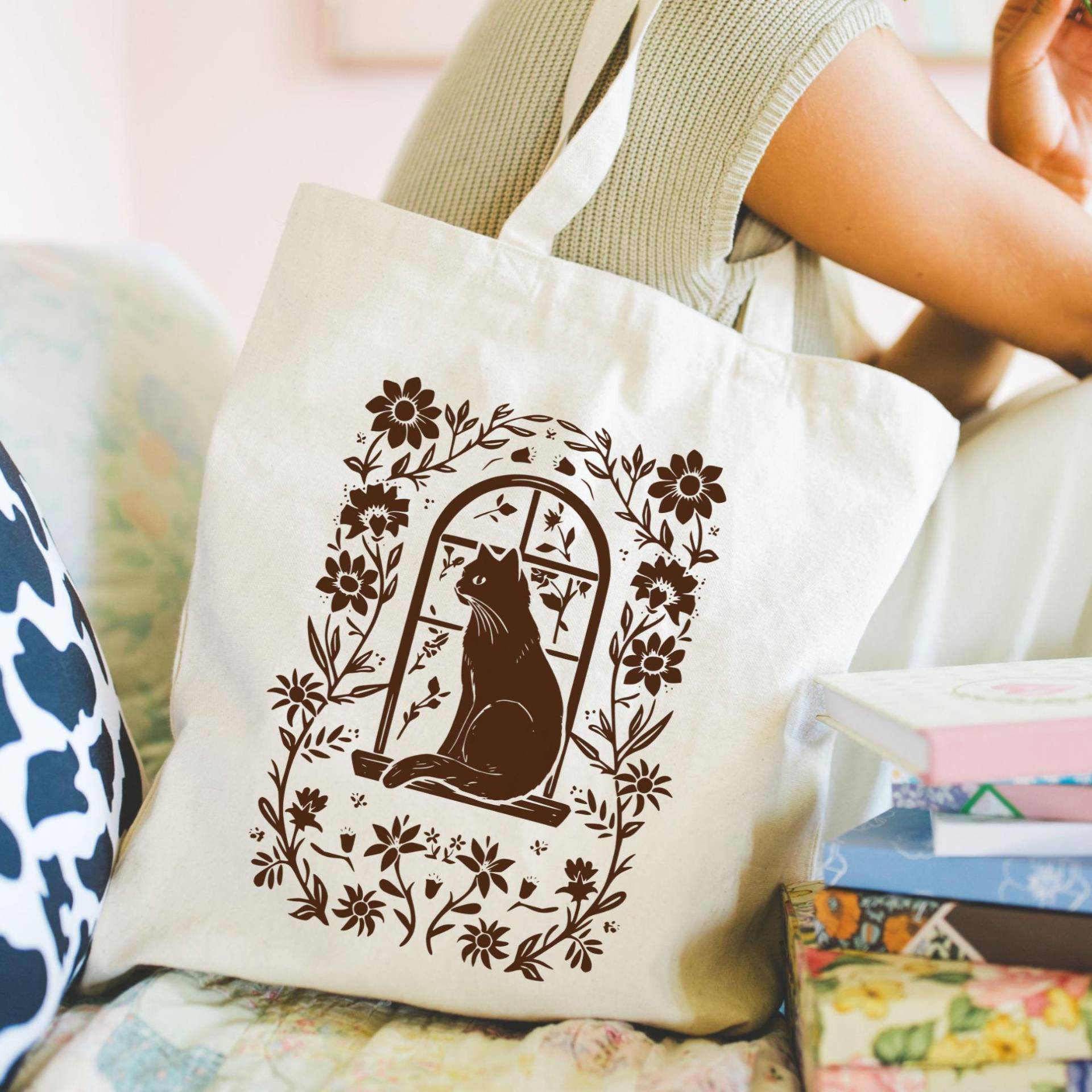 Personalisierte Katzen Einkaufstasche - Umhängetasche Aus Linolschnitt von RolunaStudio