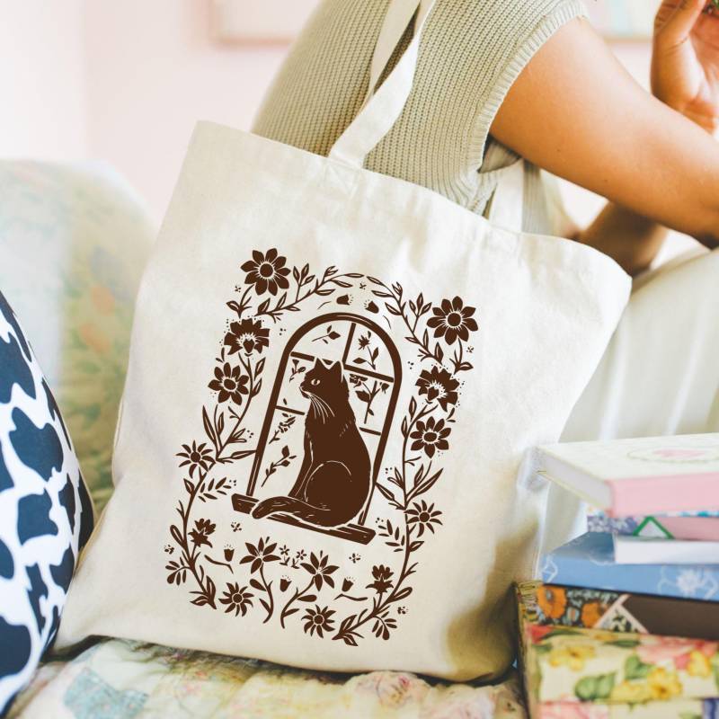 Personalisierte Katzen Einkaufstasche - Umhängetasche Aus Linolschnitt von RolunaStudio