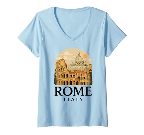 Damen Rom Roma Italien Italien Retro Kolosseum Architektur Reise T-Shirt mit V-Ausschnitt Damen Rom Roma Italien Italien Retro Kolosseum Architektur Reise T-Shirt mit V-Ausschnitt von Roma Colosseo Retro Apparel