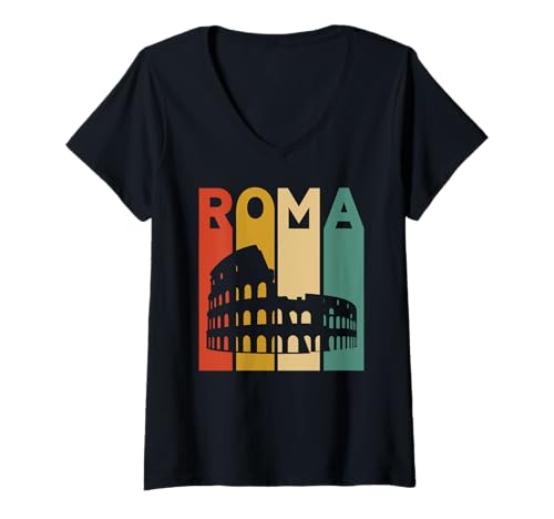 Damen Roma Rom Italien Italien Retro Kolosseum Architektur Reise T-Shirt mit V-Ausschnitt von Roma Colosseo Retro Apparel