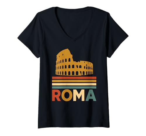 Damen Roma Rom Italien Italien Retro Kolosseum Architektur Reise T-Shirt mit V-Ausschnitt Damen Roma Rom Italien Italien Retro Kolosseum Architektur Reise T-Shirt mit V-Ausschnitt von Roma Colosseo Retro Apparel