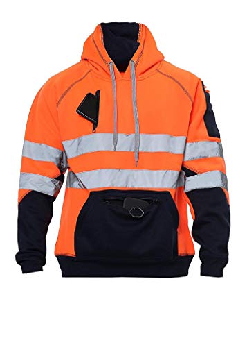 Romaans Hi Vis Hoodie Sweatshirt Sicherheit Arbeit Reflektierender Pullover Hoodie High Viz Hoodie Hohe Sichtbarkeit Sweatshirt 3 Reißverschlusstaschen, Orangeton, XL von Romaans