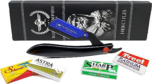 Razor Blades Club Römisches Reich Rasiermesser Herkules Neues Rasiermesser, professioneller Friseurrasierer für Bart, Schnurrbart und Konturen (Astra-Sharp-Shark-Voskhod) (blau, 20 Einheiten (1 Stück) von Razor Blades Club