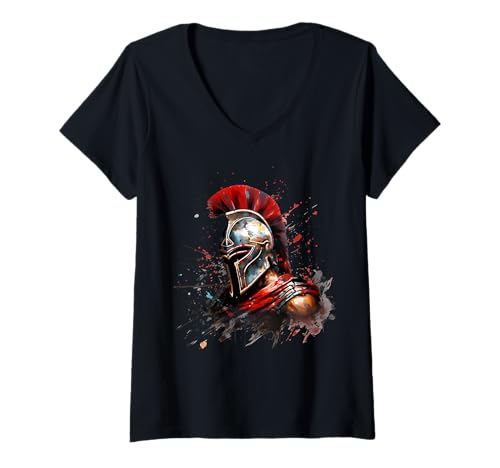 Damen Spartan Warrior Gladiator Schwert Splash Roman T-Shirt mit V-Ausschnitt Damen Spartan Warrior Gladiator Schwert Splash Roman T-Shirt mit V-Ausschnitt von Roman Legion Spartan State Warrior Gladiator Sword
