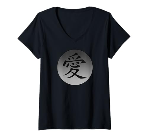 Damen Liebe geschrieben in traditionellem chinesischem Kanji-Charakter T-Shirt mit V-Ausschnitt von Romance