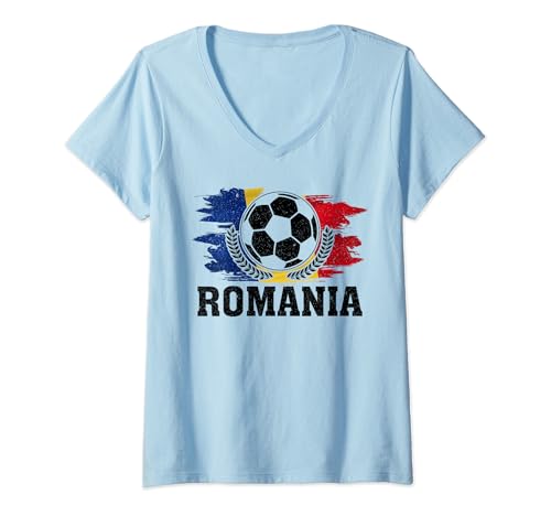 Damen Rumänien Flagge Trikot Unterstützer Rumänische Sportmannschaft T-Shirt mit V-Ausschnitt von Romania Flag Jersey