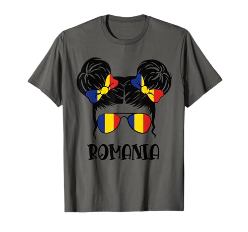 Rumänisches Mädchen Unordentliches Haar Rumänien Pride Patriotische Damen Kinder T-Shirt von Romania Flag Romanian Girl Messy Bun woman Apparel