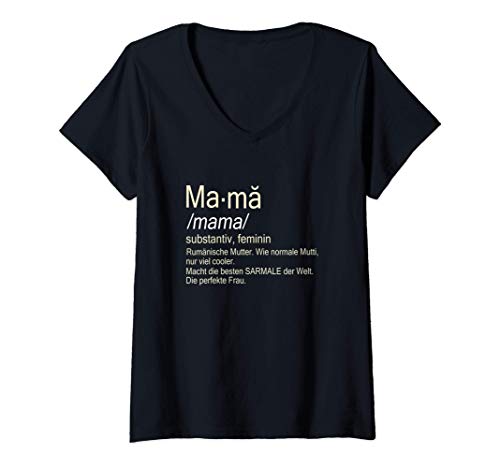 Damen Mama Rumänische Mutter T-Shirt mit V-Ausschnitt Damen Mama Rumänische Mutter T-Shirt mit V-Ausschnitt von Romania Rumänien Designs Co.
