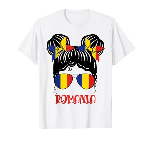 Rumänisches Mädchen Unordentliches Haar Patriotisch Rumänien Stolz Frauen Kinder T-Shirt von Romanian Girl Messy Bun Romania Flag Apparel