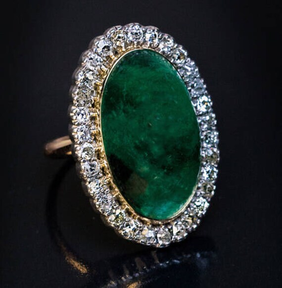 19, 17 Ct Cabochon Smaragd Diamant Antik Ring von RomanovRussiacom