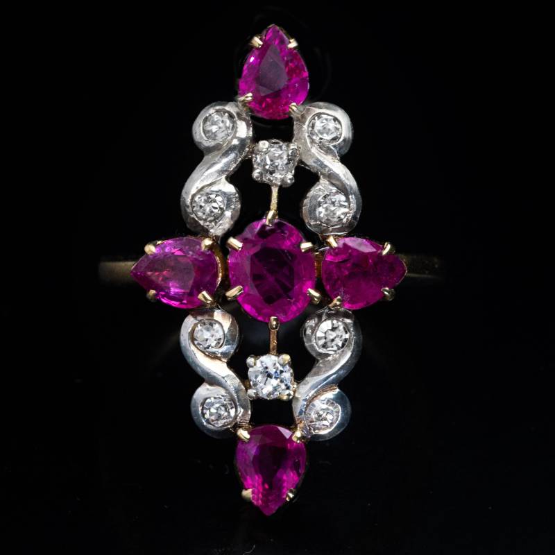 Vintage Art Deco Rubin Diamant Platin Gold Ring - 1920Er Jahre Schmuck von RomanovRussiacom