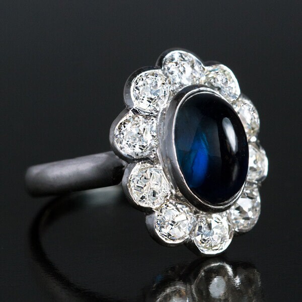 Vintage Cabochon Saphir Diamant Platin Verlobungsring Cluster von RomanovRussiacom